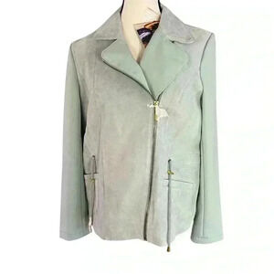 IMAN Genuine Leather Suede Soho Jacket Small Light Green Mint Woman’s Moto NWT
